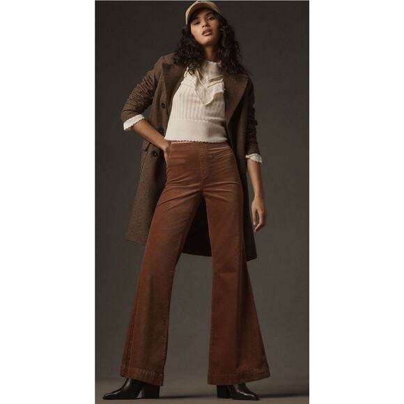 Pilcro X Anthropologie Velvet Pull-On Mid-Rise Retro Stretch Flare Pants Size 29 - Picture 1 of 10